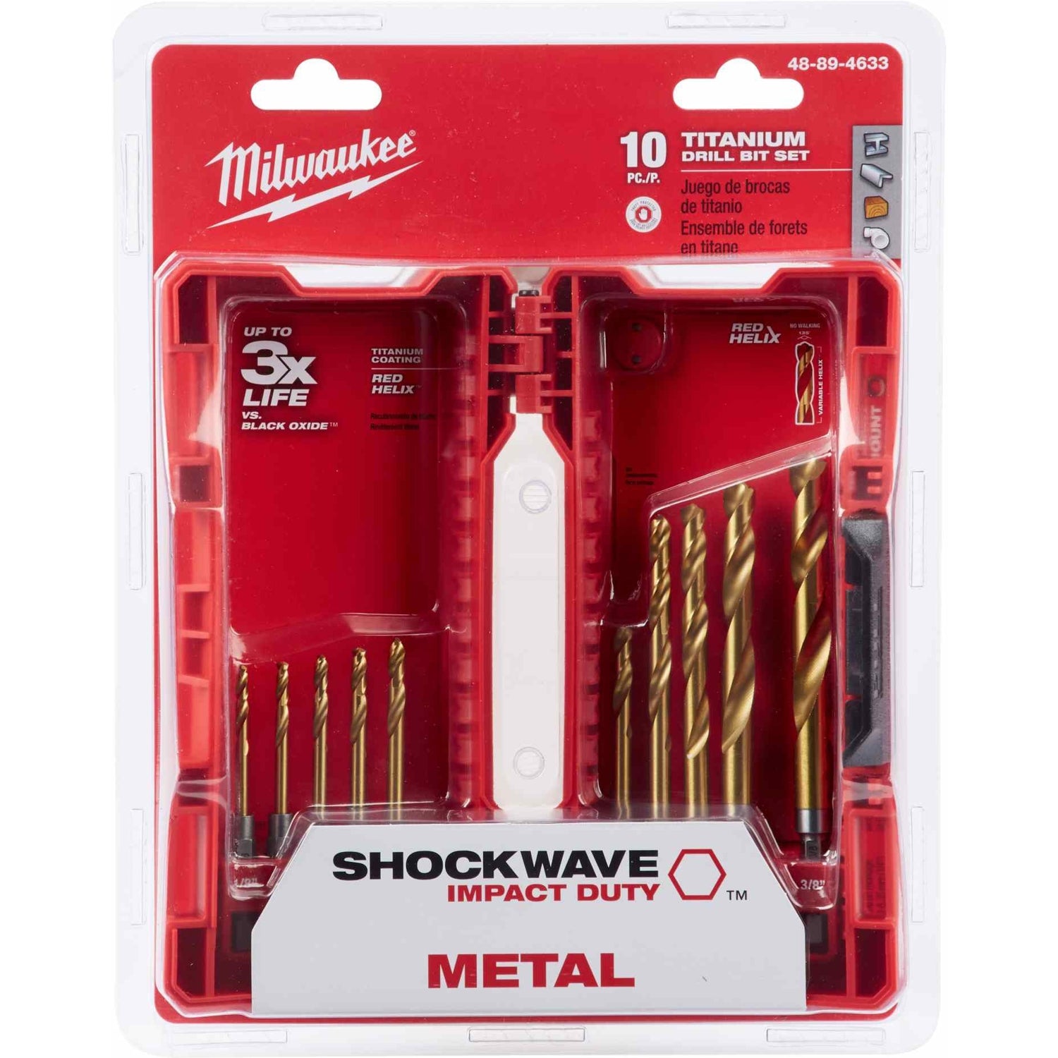 Milwaukee 48-89-4633 10-Piece SHOCKWAVE RED HELIX Titanium Drill