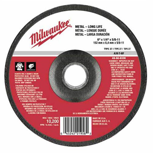 Milwaukee 49-94-6330 6" x 1/4" x 5/8-11" Grinding Wheel, Type 27
