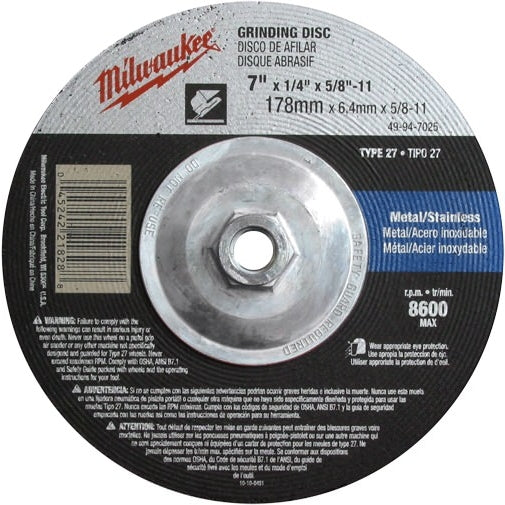 Milwaukee 49-94-9025 9" x 1/4" x 5/8-11" Grinding Wheel, Type 27