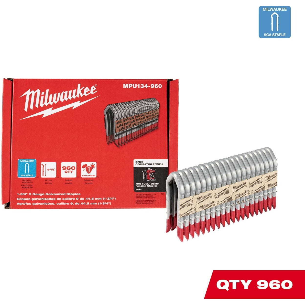 Milwaukee MPU134-960 1.75-Inch 9-Gauge Galvanized Fencing Staples