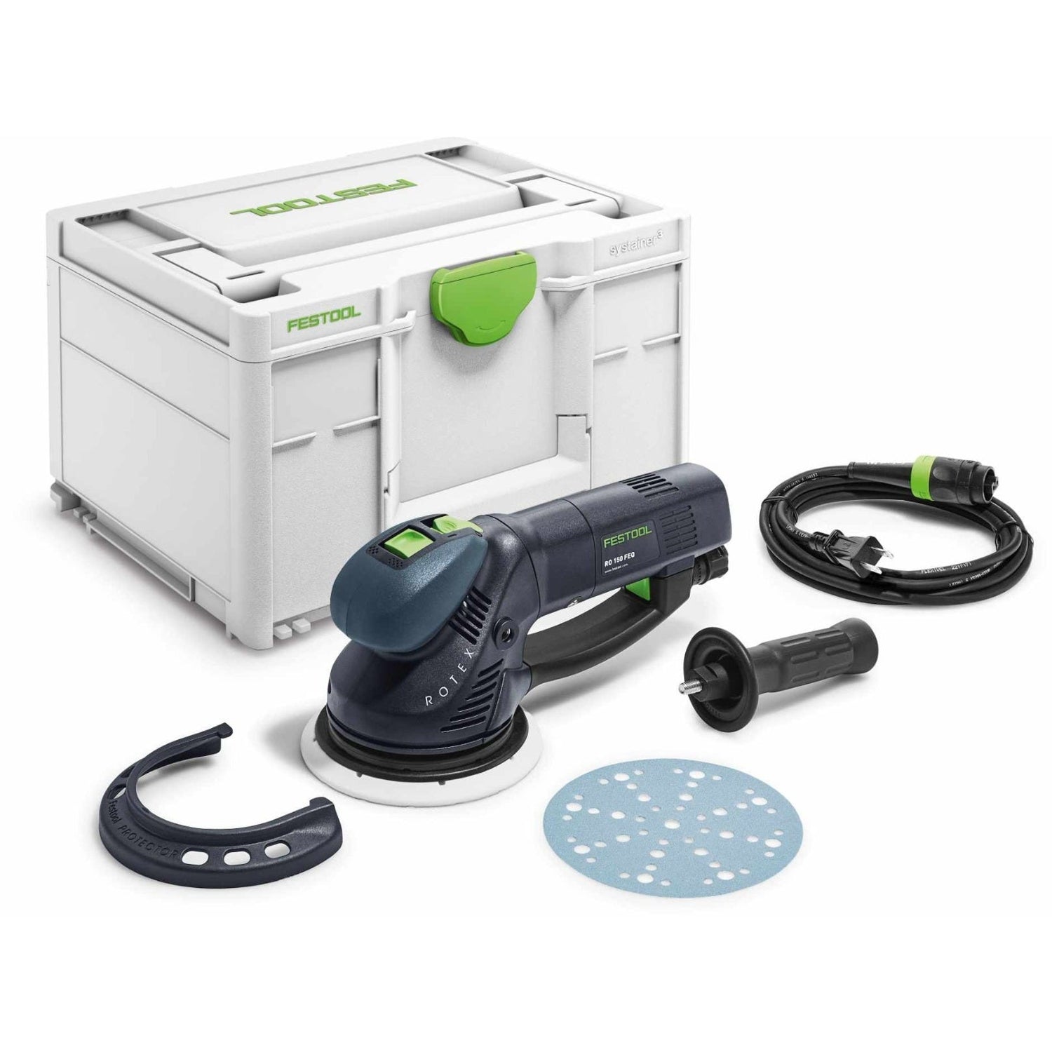 Festool RO 150 150mm (6") FEQ Rotex Sander w/ Systainer3 with Granat, 80 Grit (10 Pack), 40-320 Grit, (10-Pack), and Granat, 180 Grit (10 Pack) for 150 mm (6") Sanders