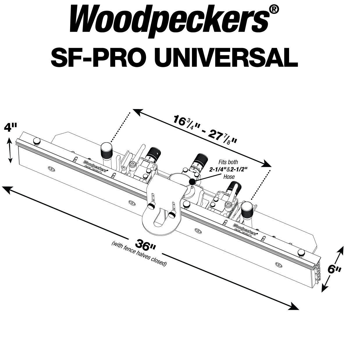 Woodpeckers SFPRO Universal Router Table Fence for SPRO-23 / SF-36-SINGLE Fences