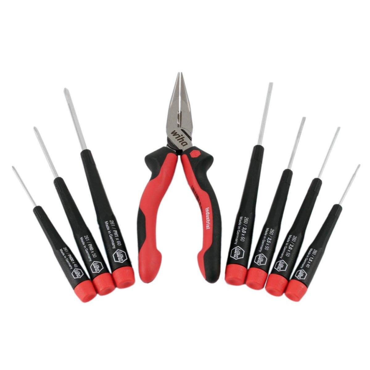 Wiha 26190 Precision Slotted and Phillips Screwdrivers - 8-PieceSet Includes Long Nose Pliers