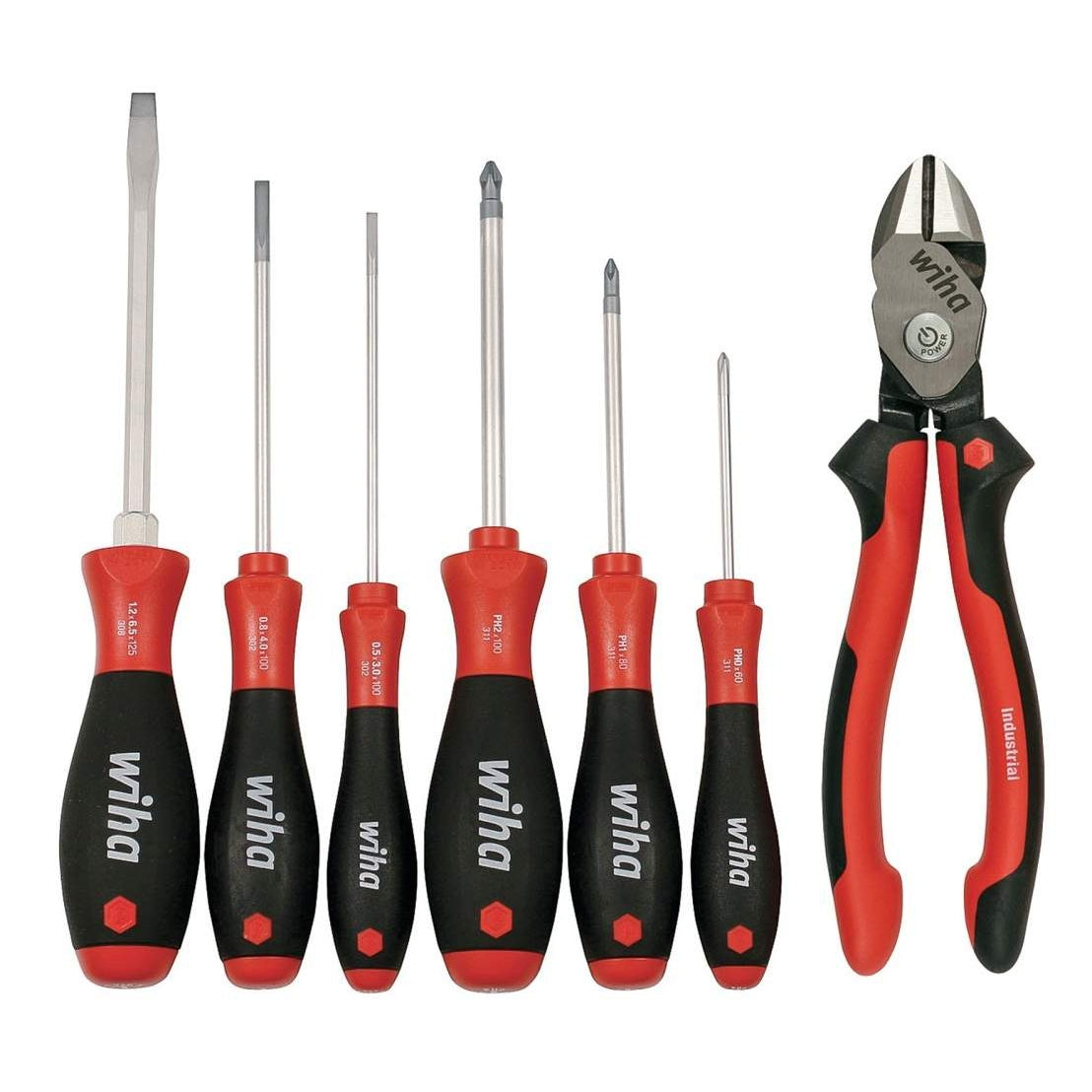 Wiha 30942 Industrial Grip BiCut with Slotted and Phillips Screwdrivers 7 Piece Set