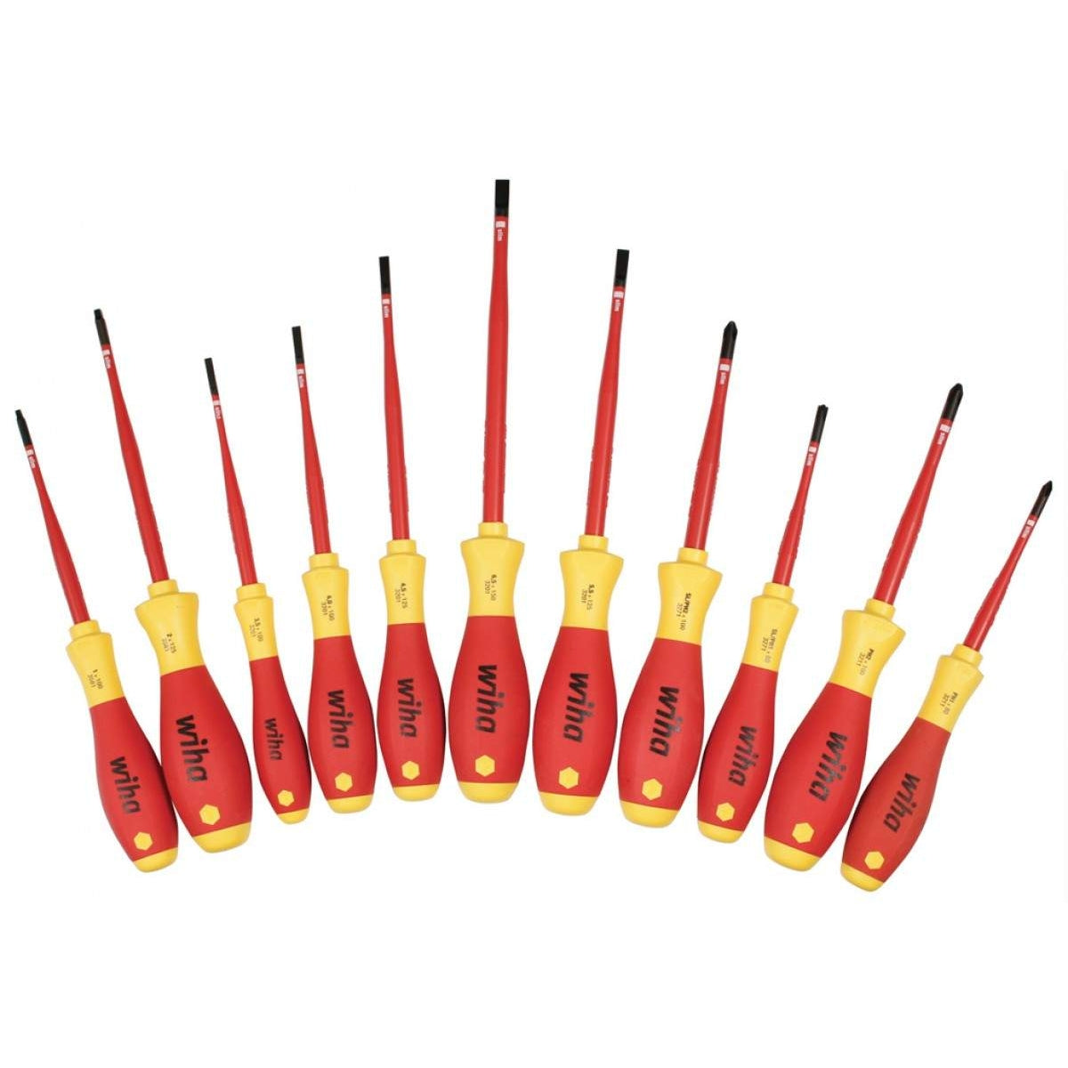 Wiha 32198 Insulated SlimLine Slotted, Phillips, Square and Xeno Screwdrivers 11 Piece Set
