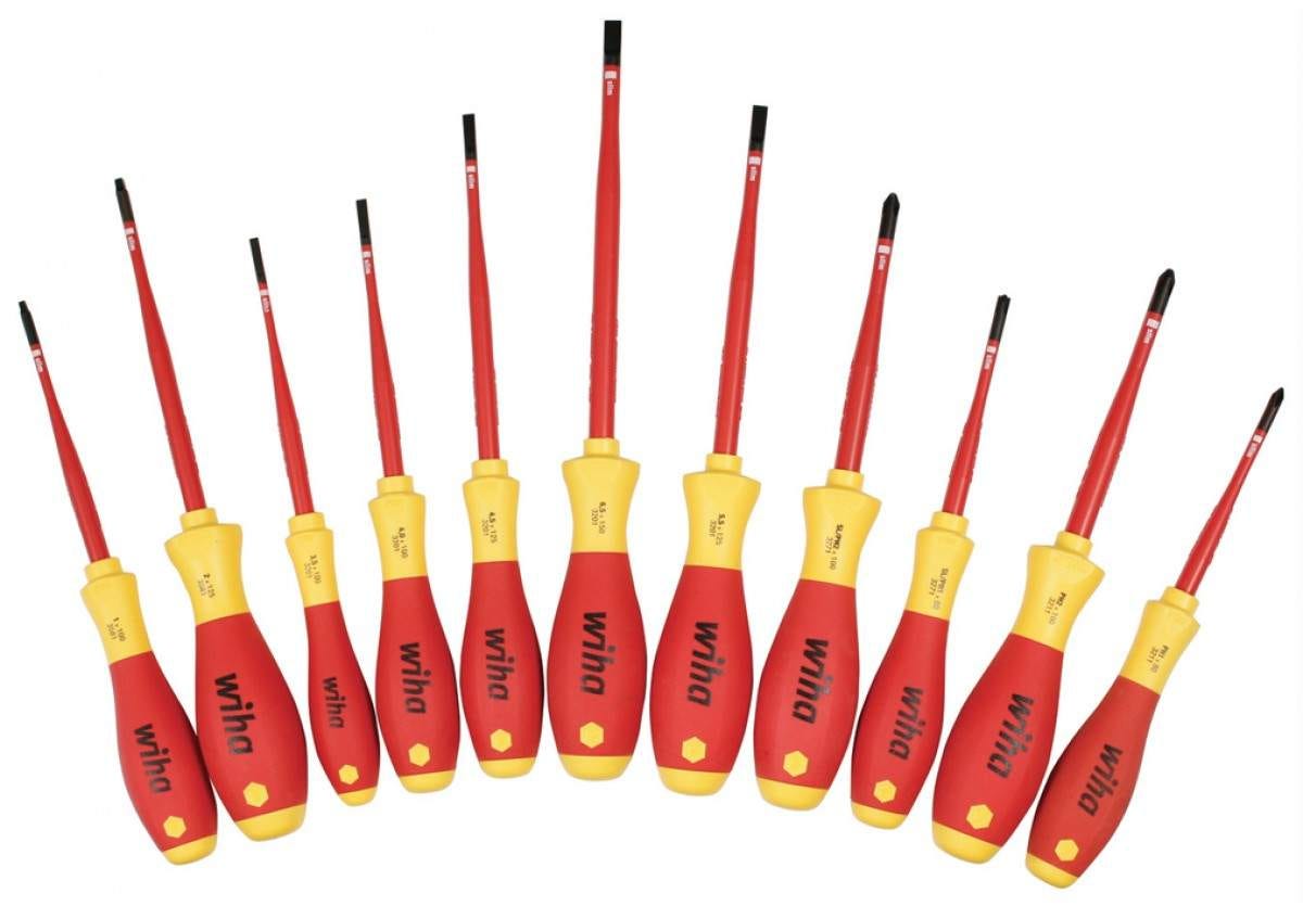 Wiha 32198 Insulated SlimLine Slotted, Phillips, Square and Xeno Screwdrivers 11 Piece Set