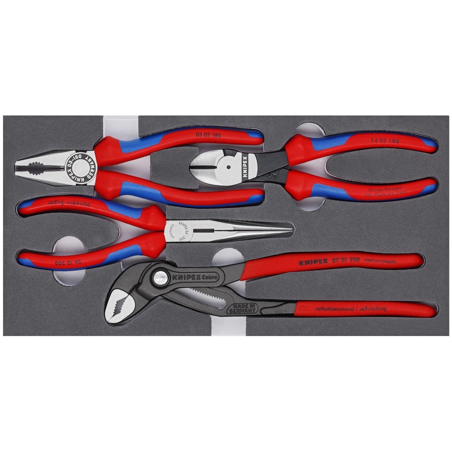 Knipex 00 20 01 V15 4 Pc Basic Pliers Set in Foam Tray