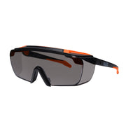 Klein Tools 03007 over-the-glasses safety glasses with shaded gray lens and black and orange nylon semi-frame