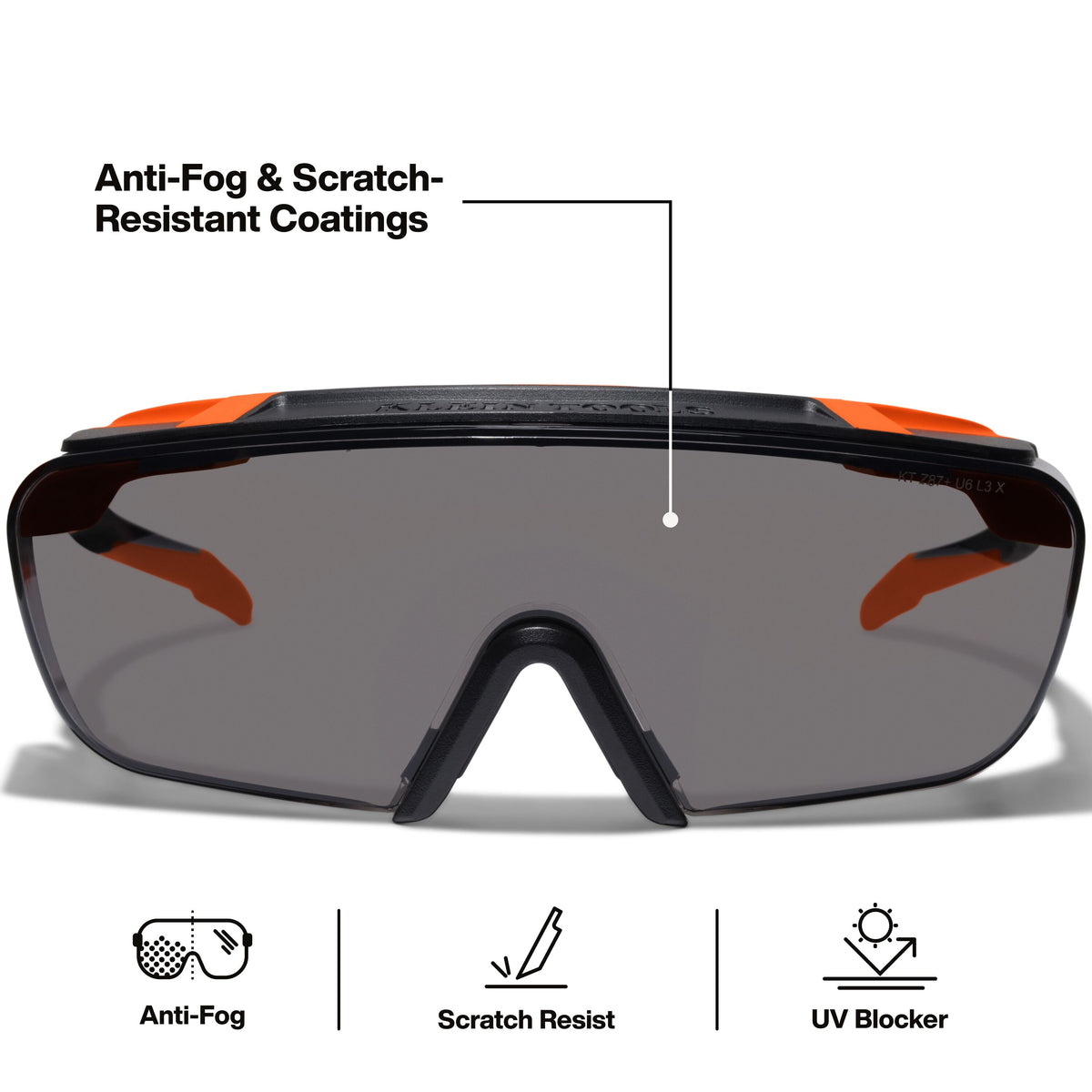 Klein Tools 03007 shaded gray lens with anti-fog and scratch-resistant coatings