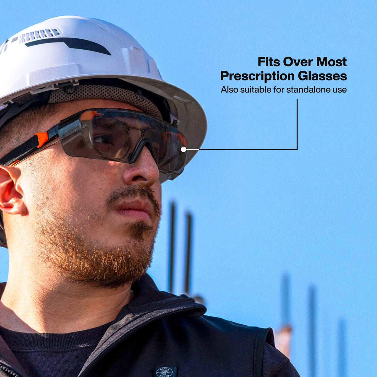 Klein Tools 03007 safety glasses rubberized nose piece and stems for a secure fit