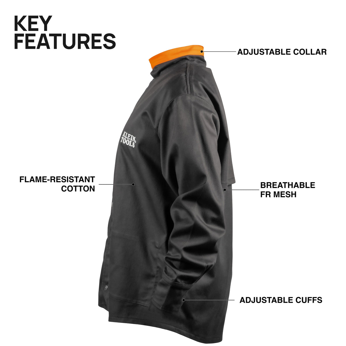Klein flame-resistant welding jacket feature detail