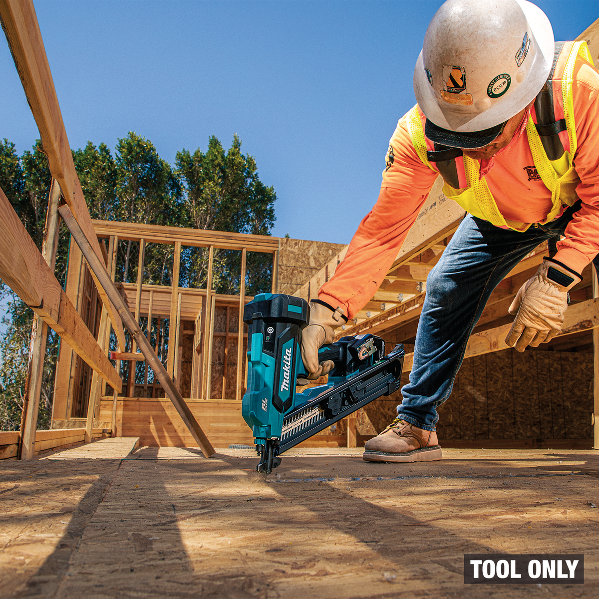 Makita 18V LXT Brushless 2-1/2-in. Positive Placement Metal Connector Nailer (XNB09Z) - in use on the job 7