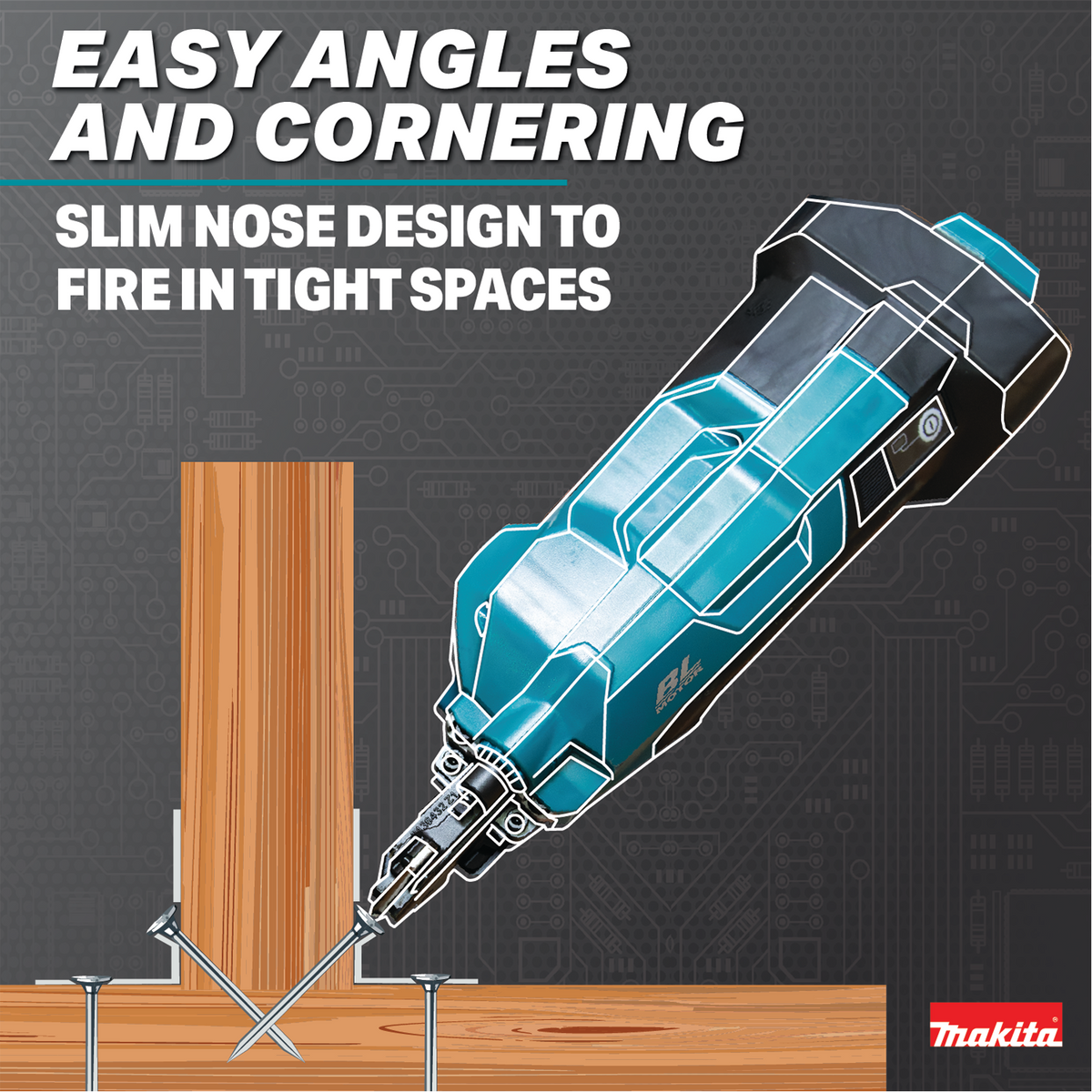 Makita 18V LXT Brushless 2-1/2-in. Positive Placement Metal Connector Nailer (XNB09Z) - feature highlights 32
