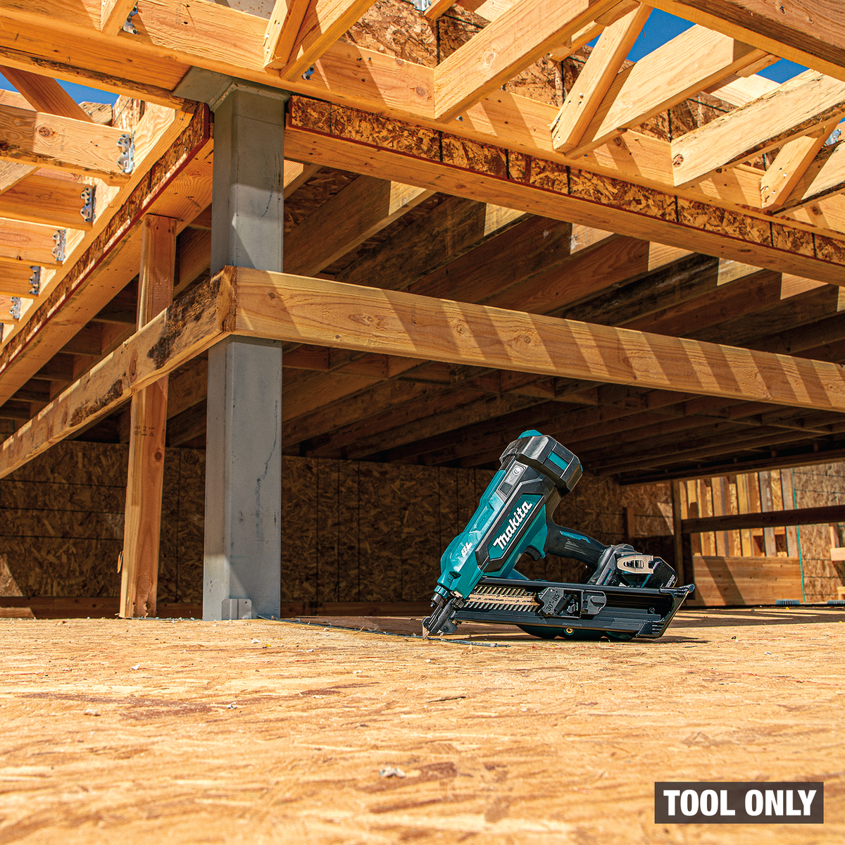 Makita 18V LXT Brushless 2-1/2-in. Positive Placement Metal Connector Nailer (XNB09Z) - on the job site 15