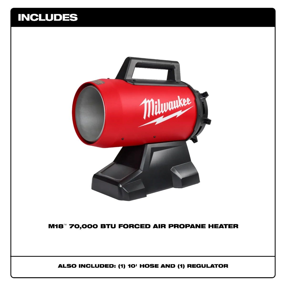 Milwaukee 0801-20 M18 70,000 BTU BTU Forced Air Propane Heater, Tool Only