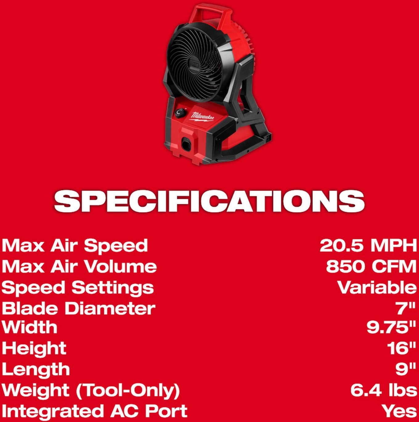 Milwaukee 0818-20 M18 Brushless PACKOUT Fan, Tool Only