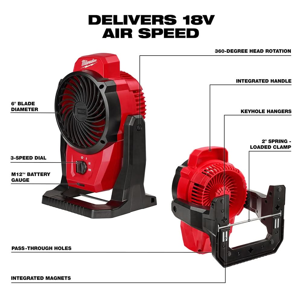 Milwaukee PROMO 0820-20 M12 Cordless 400-CFM Mounting Fan, Tool Only (PROMO)