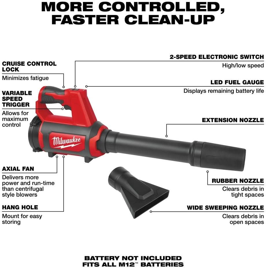 Milwaukee 0852-20 M12 Compact 175 CFM / 110 MPH Spot Blower, Tool Only (PROMO)