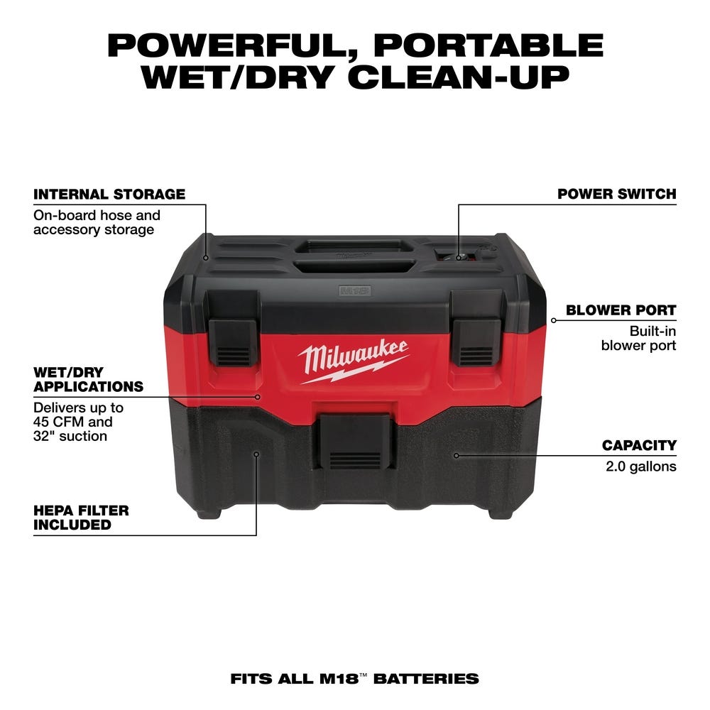 Milwaukee 0880-20 M18 Cordless Wet/Dry Vacuum