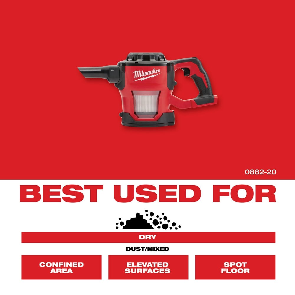 Milwaukee 0882-20 M18 Compact Vacuum, Tool Only