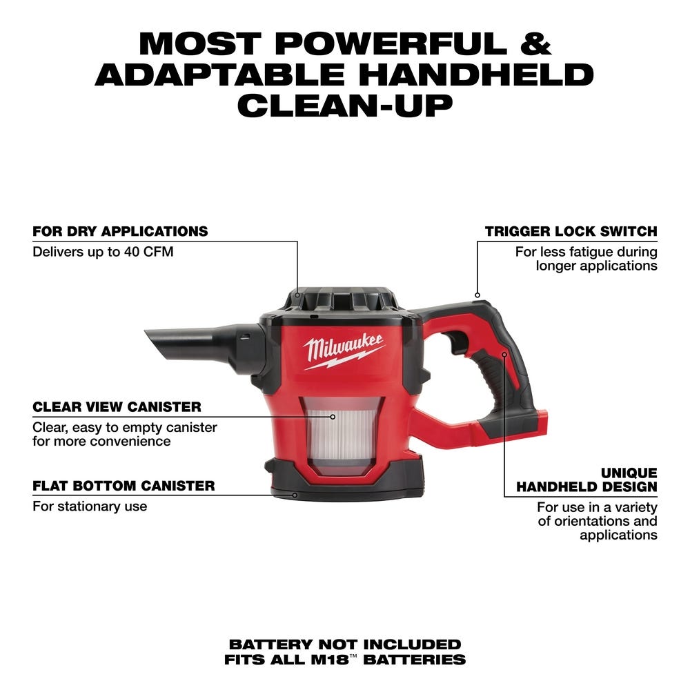 Milwaukee 0882-20 M18 Compact Vacuum, Tool Only