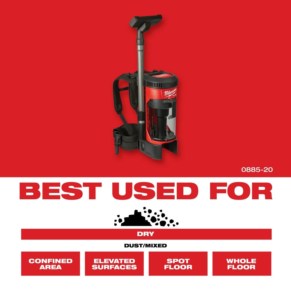 Milwaukee 0885-20 M18 FUEL 3-in-1 Backpack Vacuum, Tool Only