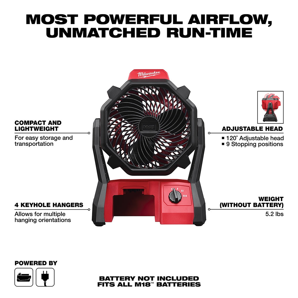 Milwaukee 0886-20 Corded / Cordless M18 Jobsite Fan, No Battery (PROMO)