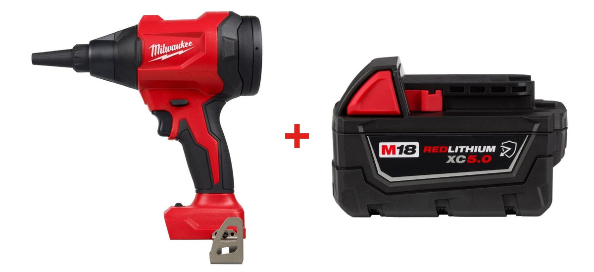 Milwaukee 0887-20 M18 Brushless 570-MPH Precision Blower with Milwaukee 48-11-1850R M18 REDLITHIUM XC5.0 Oil & Solvent Resistant Battery