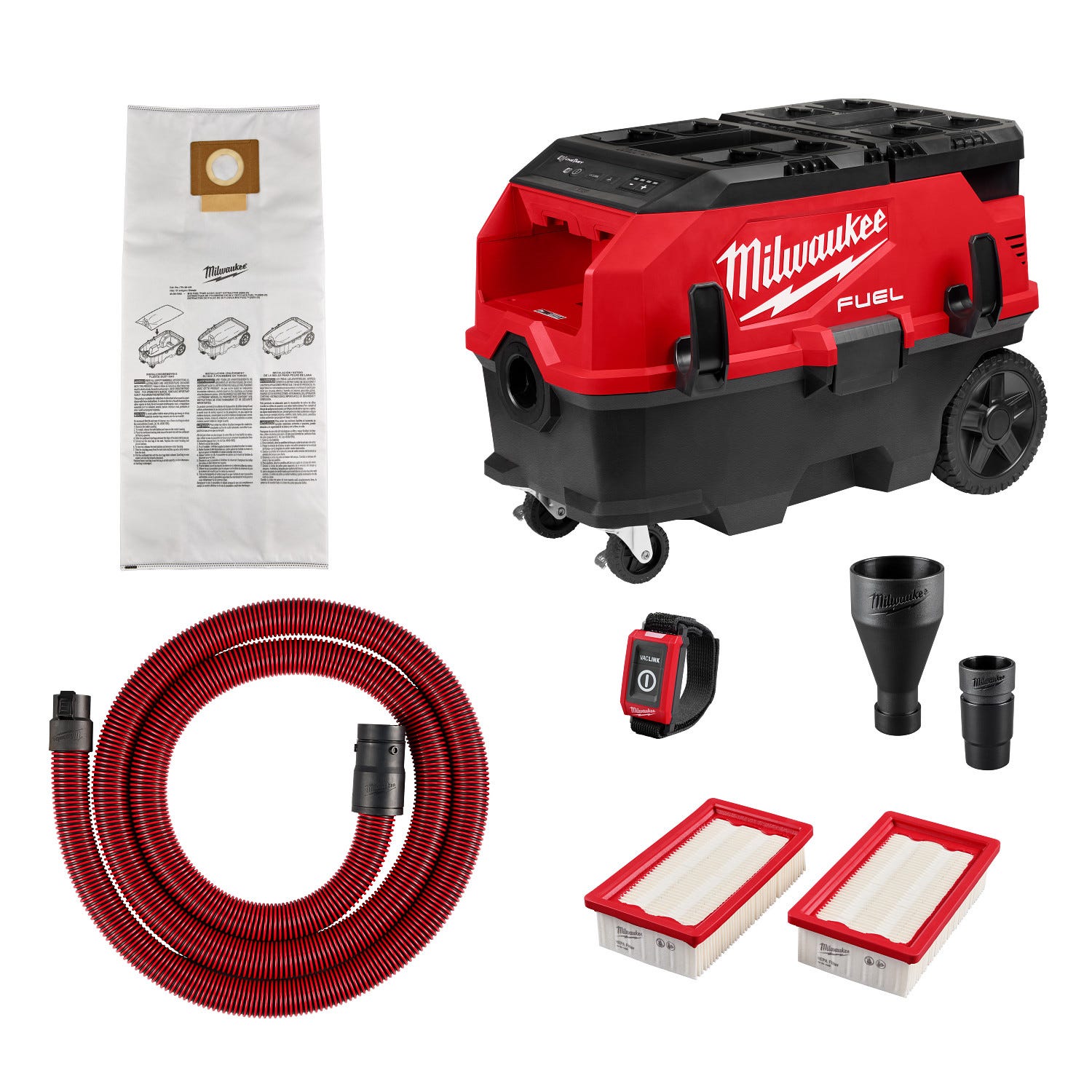 Milwaukee 0888-20 M18 FUEL 9 Gallon Dual Battery Dust Extractor w/ PACKOUT Compatibility and VACLINK, Tool Only