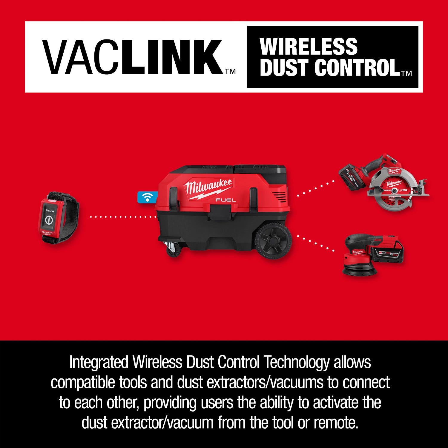 Milwaukee 0888-20 M18 FUEL 9 Gallon Dual Battery Dust Extractor w/ PACKOUT Compatibility and VACLINK, Tool Only