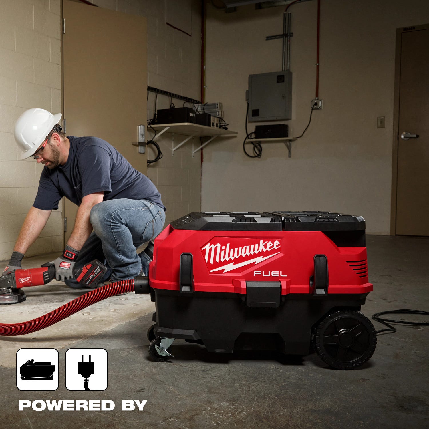 Milwaukee 0888-20 M18 FUEL 9 Gallon Dual Battery Dust Extractor w/ PACKOUT Compatibility and VACLINK, Tool Only