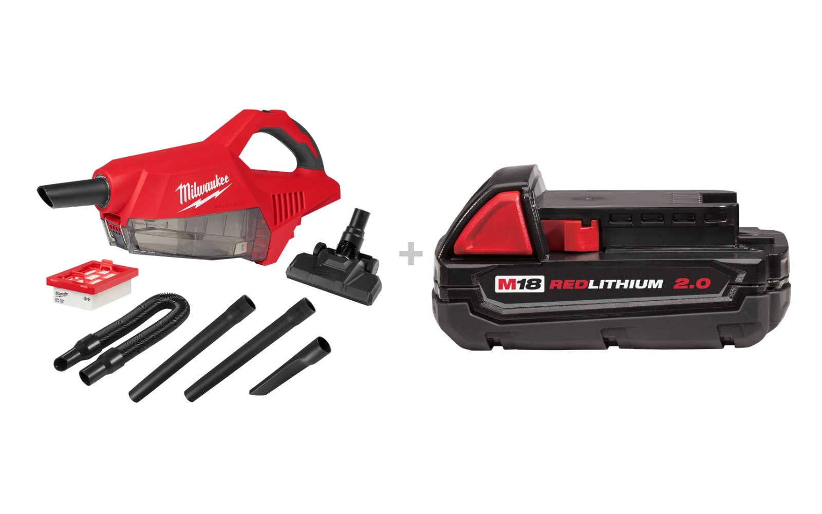 Milwaukee 0892-20 M18 Brushless Handheld Vacuum bundled with M18 REDLITHIUM 2.0Ah Compact Battery Pack