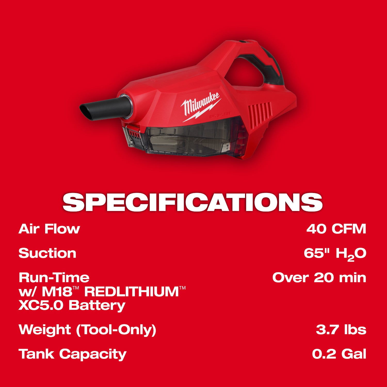 Milwaukee 0892-20 M18 Brushless Handheld Vacuum, Tool Only