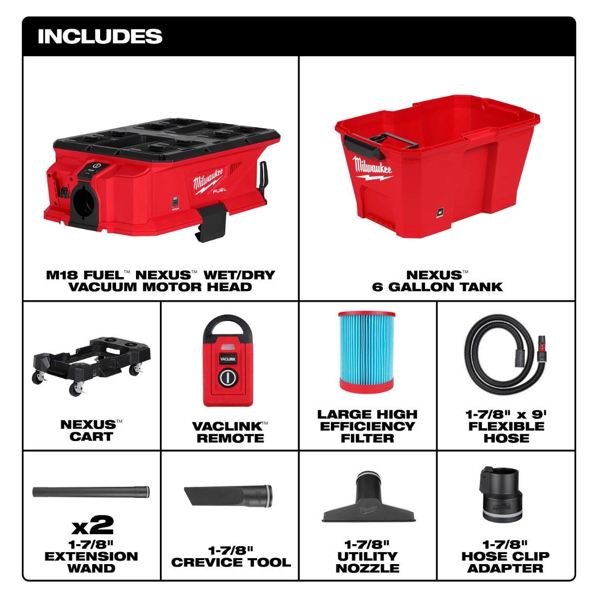 Milwaukee 0914-20 M18 FUEL NEXUS 6 Gallon Wet/Dry Vacuum w/ PACKOUT Compatibility & VACLINK