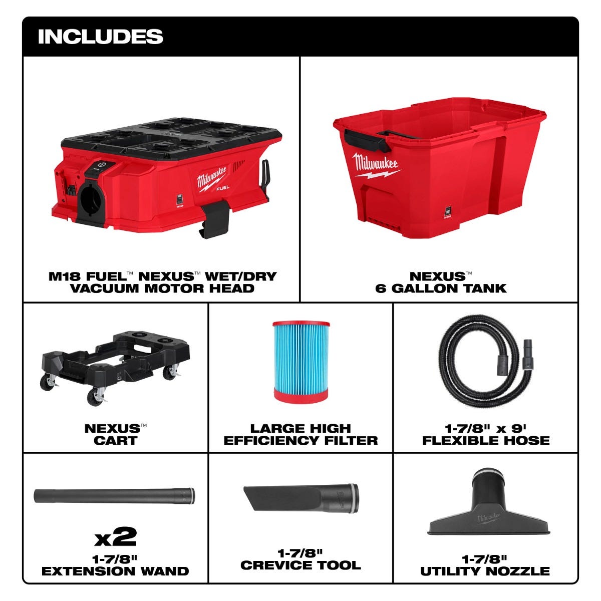 Milwaukee 0915-20 M18 FUEL NEXUS 6 Gallon Wet/Dry Vacuum w/ PACKOUT Compatibility