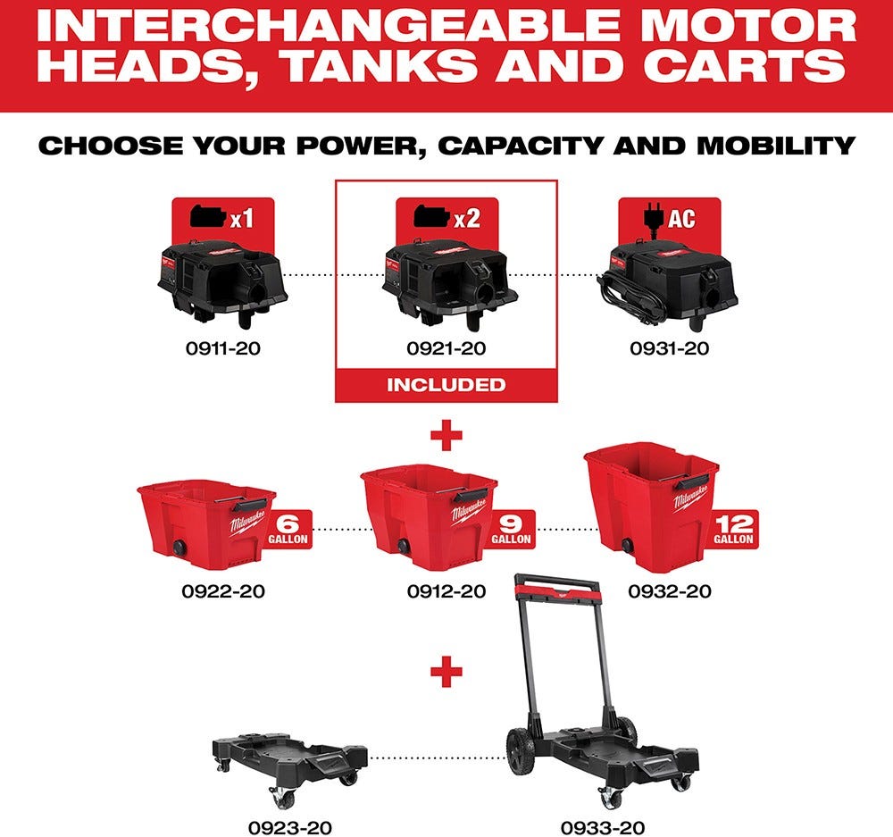 Milwaukee 0921-20 M18 FUEL Dual Battery Wet/Dry Vacuum Motor Head