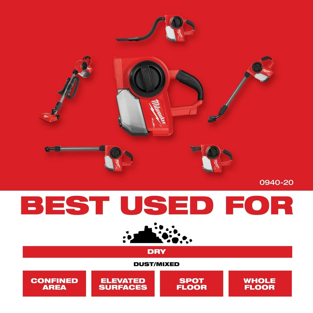 Milwaukee 0940-20 M18 FUEL Compact Vacuum, Tool Only