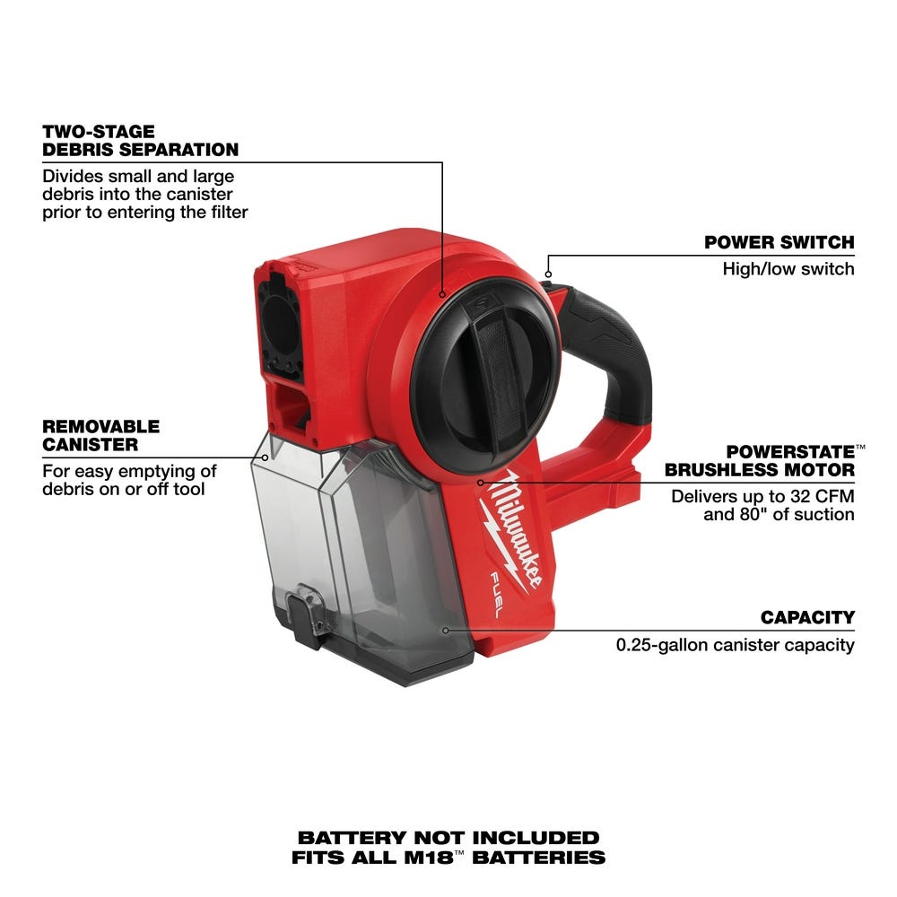 Milwaukee 0940-20 M18 FUEL Compact Vacuum, Tool Only