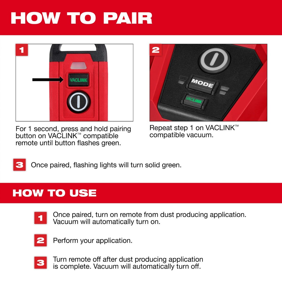 Milwaukee 0952-20 VACLINK Wireless Dust Control Remote