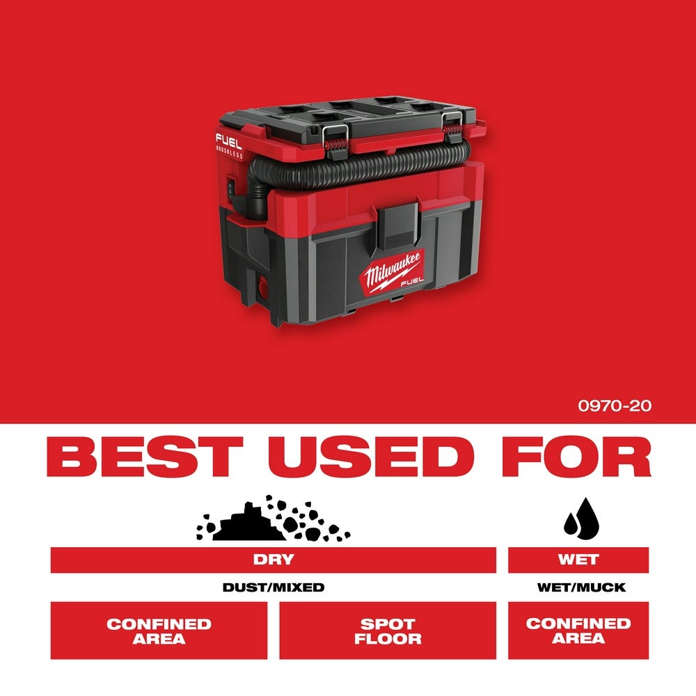 Milwaukee 0970-20 M18 FUEL PACKOUT 2.5 Gallon Wet/Dry HEPA Vacuum