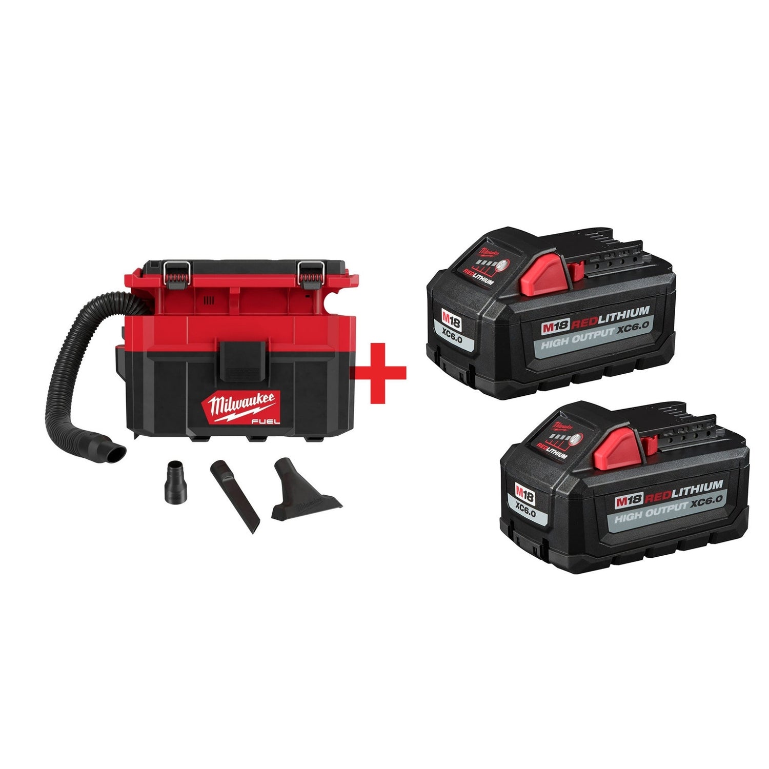 Milwaukee M18 FUEL PACKOUT 2.5 Gallon Wet/Dry HEPA Vacuum with 6.0Ah Battery 2-Pack