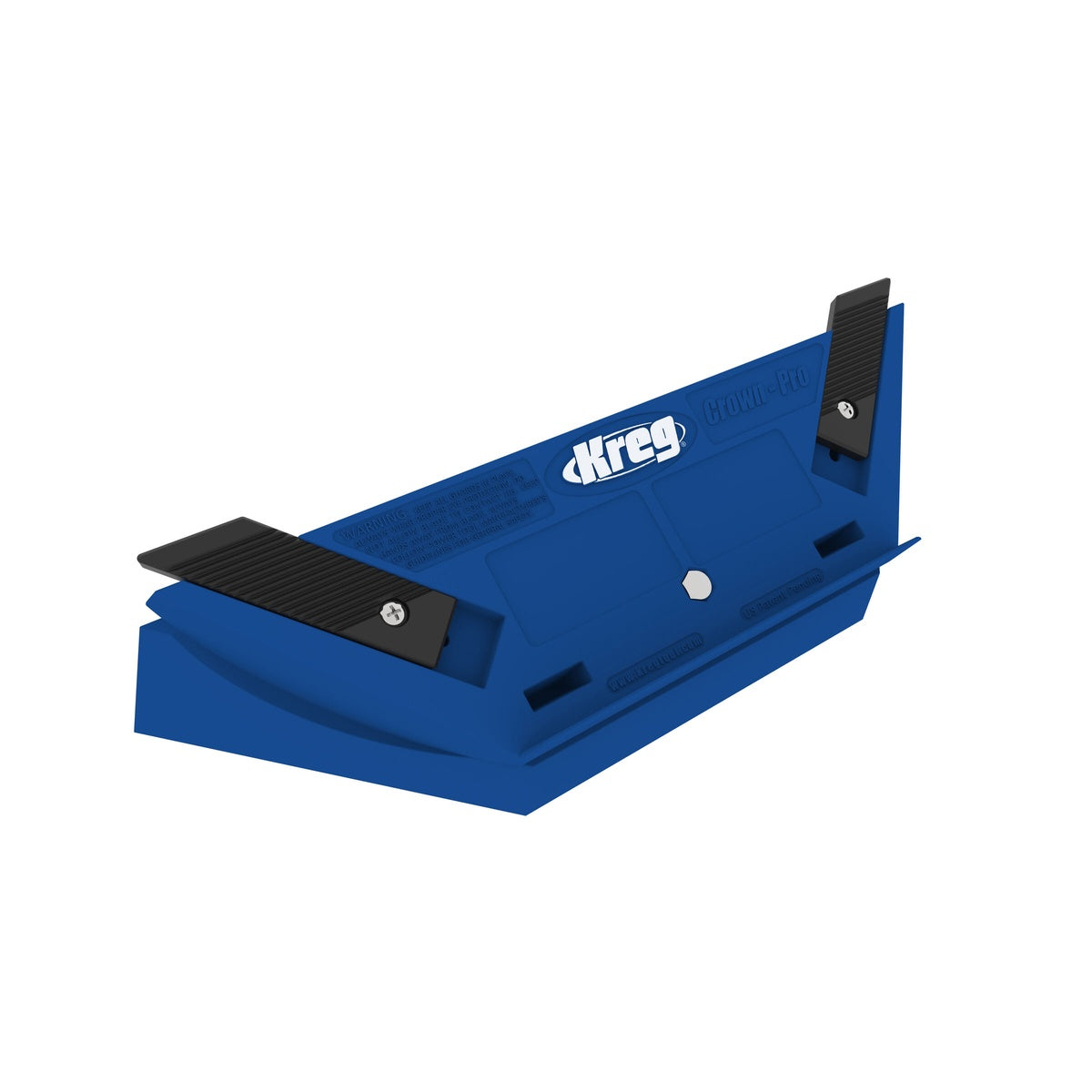 Kreg Crown-Pro KMA2800 crown molding cutting jig positioned for miter saw trim setup on crown molding work in a finish carpentry shop