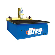 Kreg DK1100 TP Benchtop Single-Spindle Pneumatic Pocket-Hole Machine set up for production pocket-hole joinery on a benchtop woodworking station