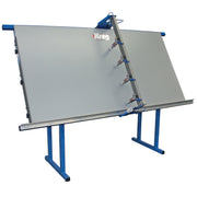 Kreg KFT4X8 4' x 8' Face-Framing Table set up for face-frame assembly in a cabinet shop workflow with angled stand-up positioning
