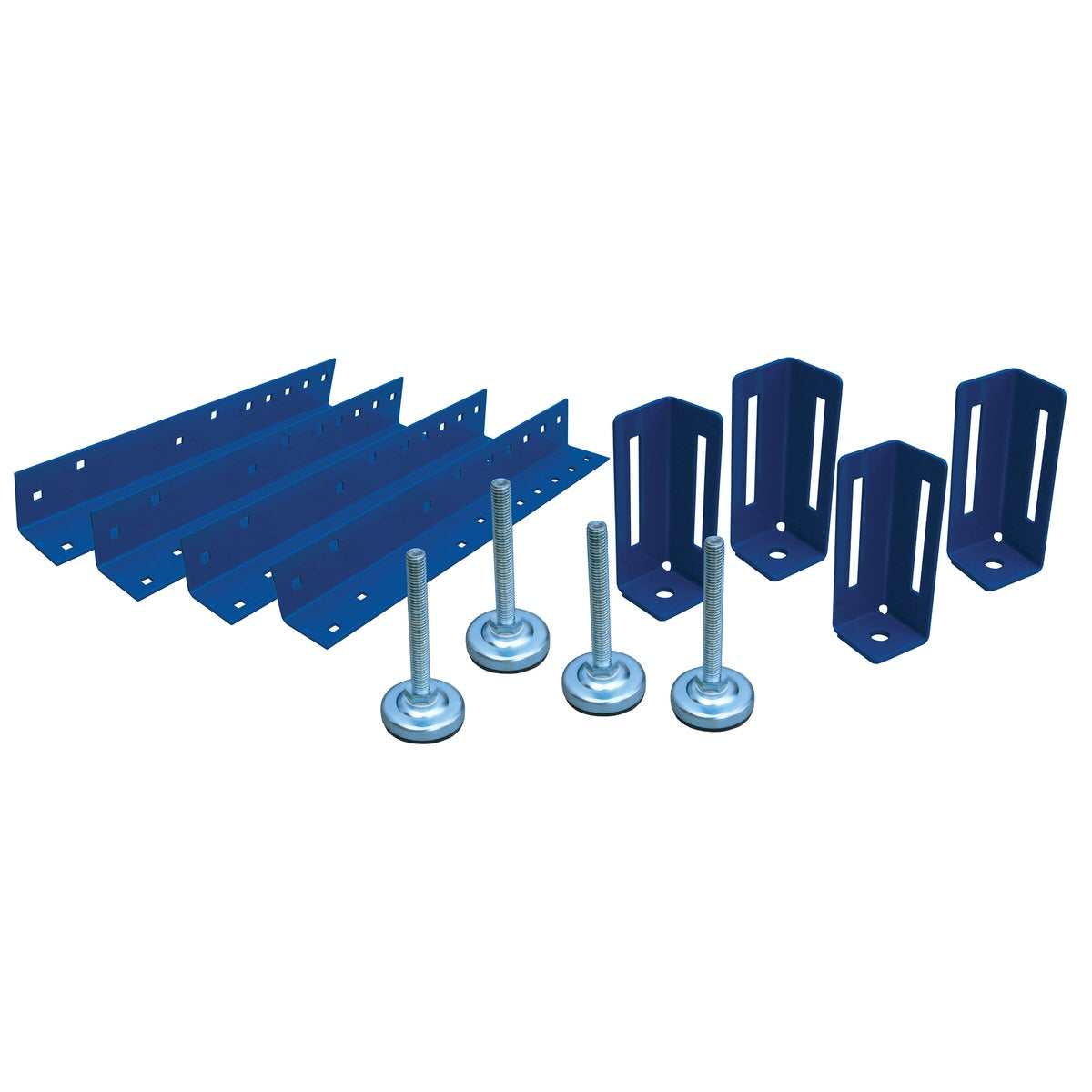 Kreg KBS500 Low-Height Leg Set steel bench leg components for custom workbench building in a woodworking shop setup