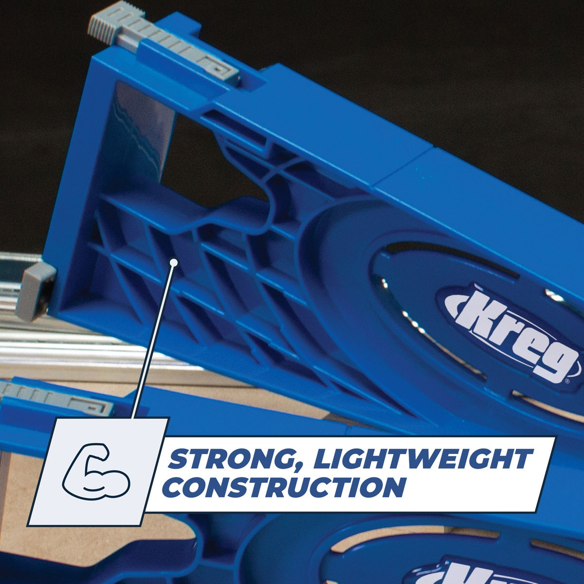 Kreg Drawer Slide Jig lightweight bracket supporting drawer slide hardware during cabinet installation work in a shop setting