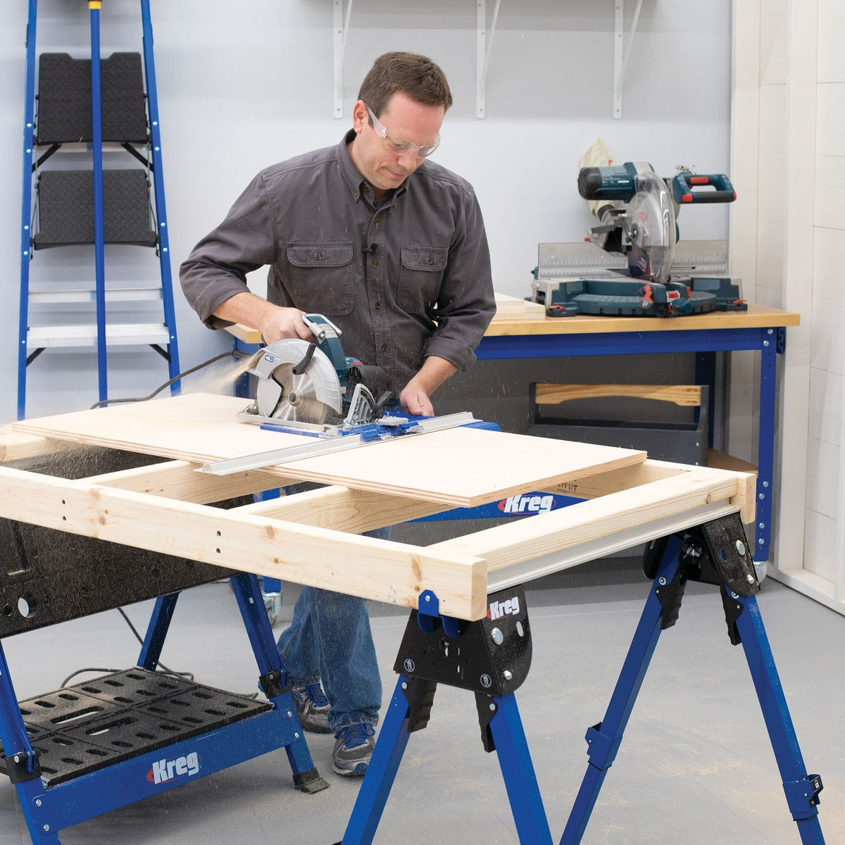 Kreg Track Horse 1,100 lb. Adjustable Sawhorse Work Support with Bench Clamp (KWS500)