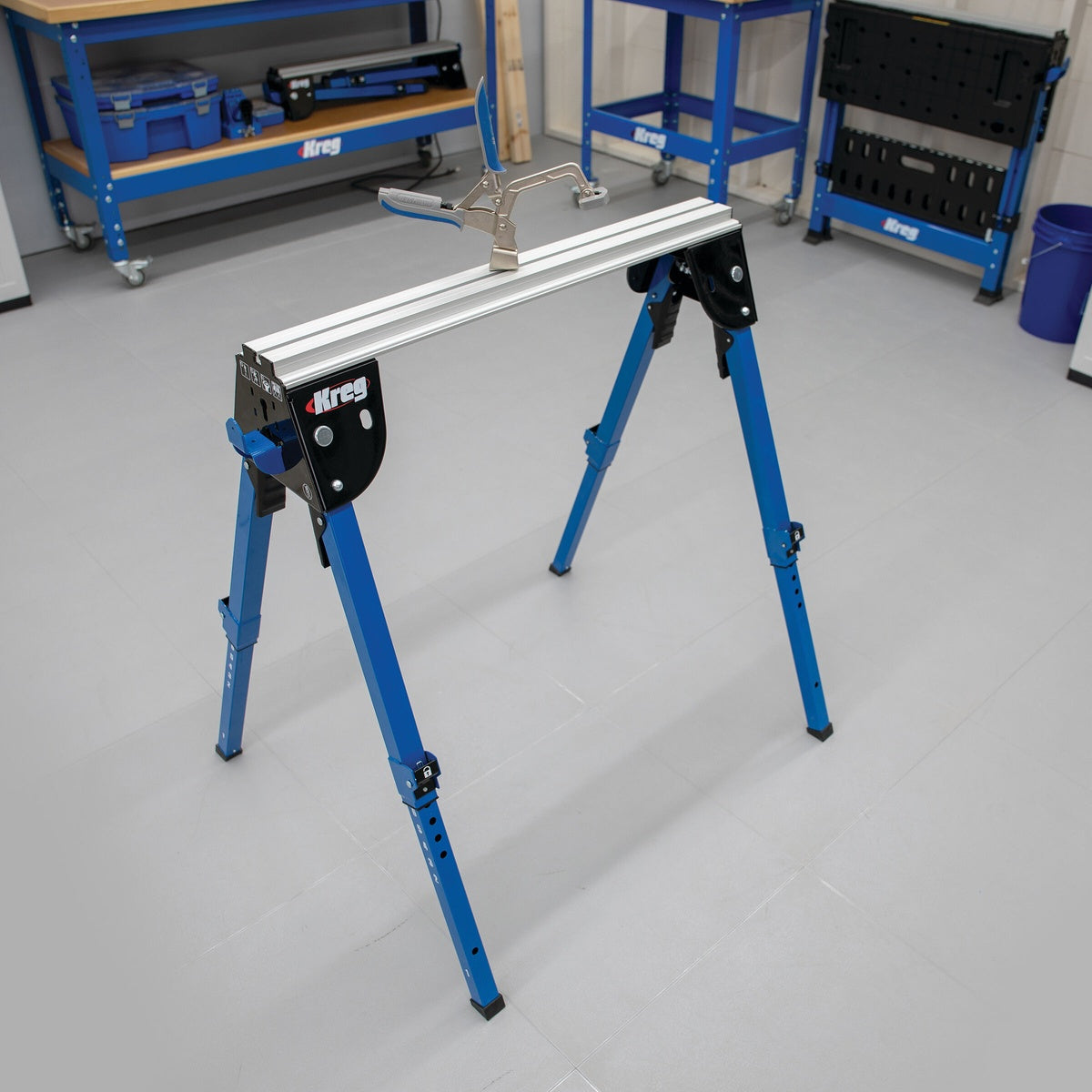 Kreg Track Horse 1,100 lb. Adjustable Sawhorse Work Support with Bench Clamp (KWS500)
