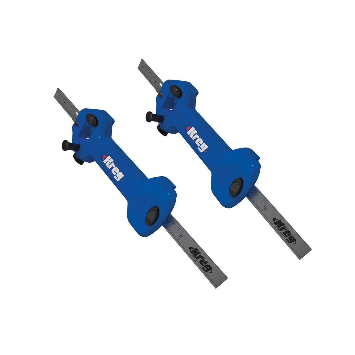 Kreg ACS405 Adaptive Cutting System Rip Guides accessory pair for track saw ripping, shown as precision measuring guides used to set repeatable cut widths on sheet goods in a woodworking setup