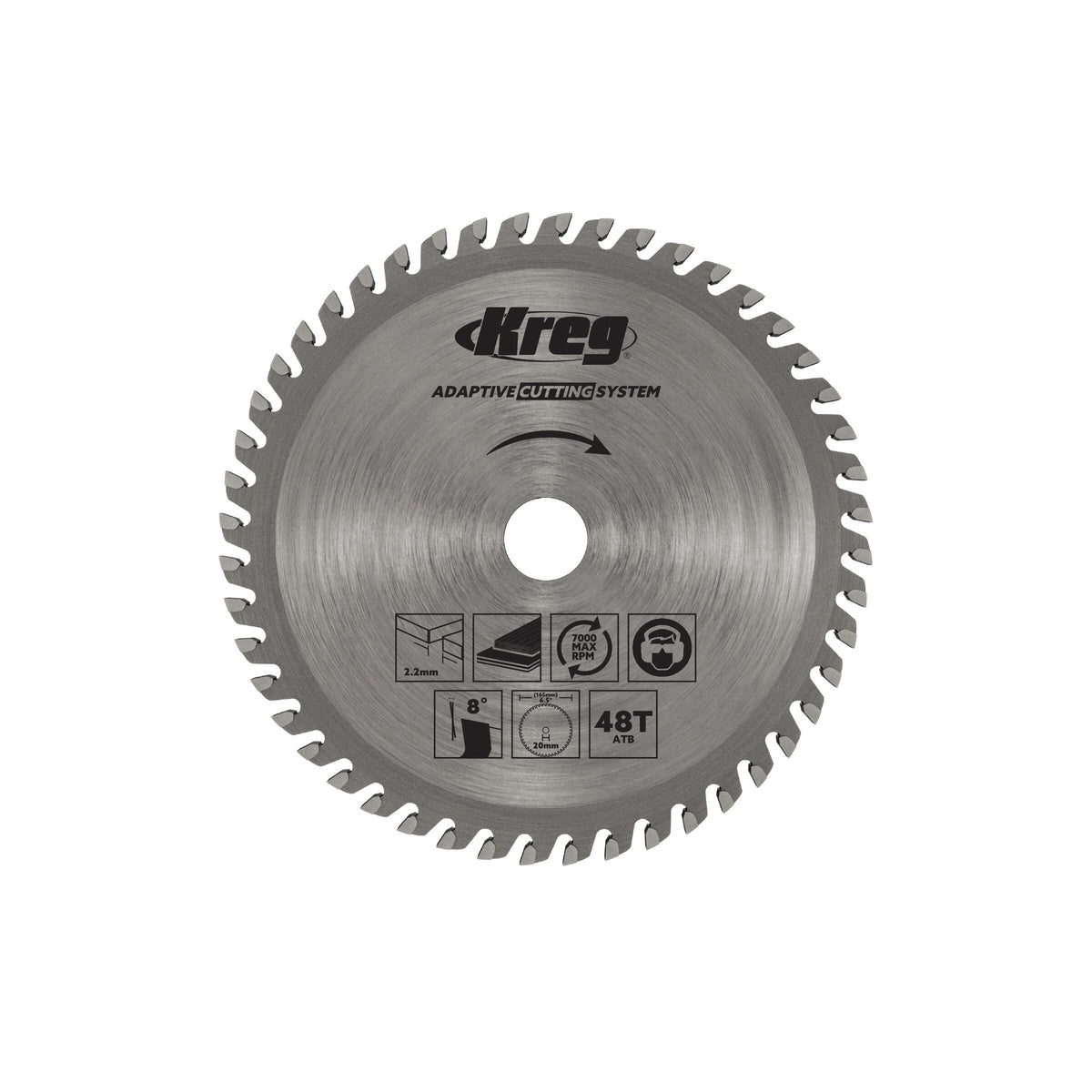 Kreg ACS705 Adaptive Cutting System 48-Tooth Saw Blade replacement track saw blade for cutting plywood and solid wood in workshop and jobsite applications